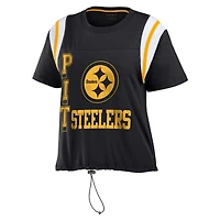 Women's WEAR by Erin Andrews Black Pittsburgh Steelers Cinched Colorblock T-Shirt