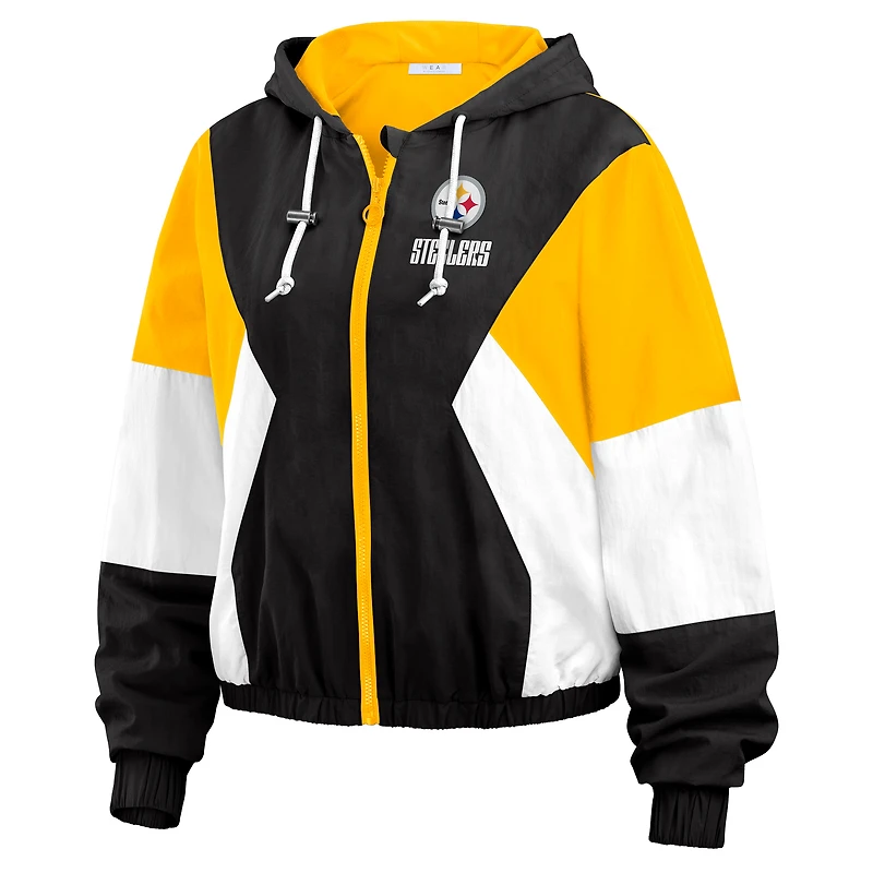 Women's WEAR by Erin Andrews  Black Pittsburgh Steelers Color Block Full-Zip Windbreaker Jacket