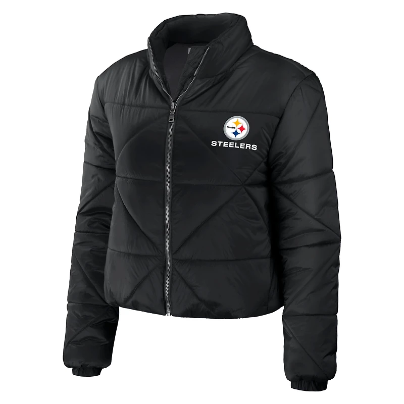 Women's WEAR by Erin Andrews  Black Pittsburgh Steelers Cropped Puffer Full-Zip Jacket