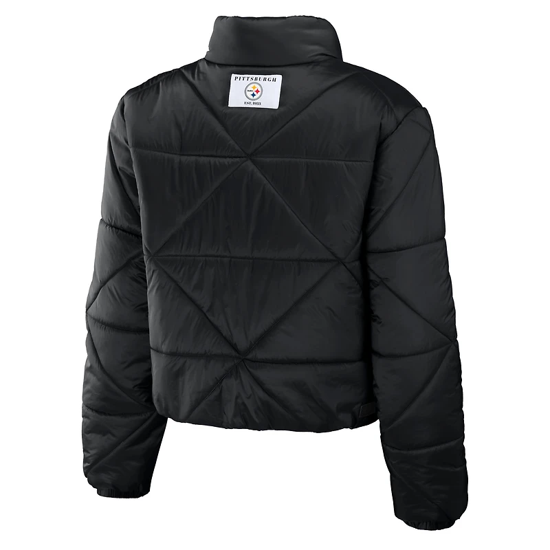 Women's WEAR by Erin Andrews  Black Pittsburgh Steelers Cropped Puffer Full-Zip Jacket