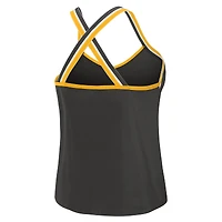 Women's WEAR by Erin Andrews Black Pittsburgh Steelers Cross Strap Tri-Blend Tank Top