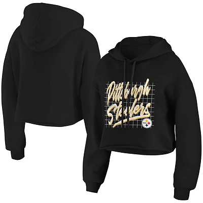 Women's WEAR by Erin Andrews Black Pittsburgh Steelers Domestic Cropped Pullover Hoodie