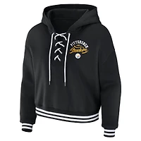 Women's WEAR by Erin Andrews Black Pittsburgh Steelers Lace-Up Pullover Hoodie