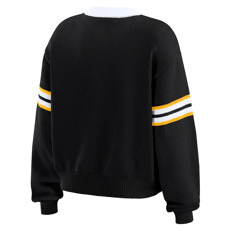 Women's WEAR by Erin Andrews Black Pittsburgh Steelers Lace-Up Pullover Sweatshirt