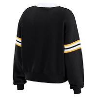 Women's WEAR by Erin Andrews Black Pittsburgh Steelers Lace-Up Pullover Sweatshirt