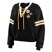Women's WEAR by Erin Andrews Black  Pittsburgh Steelers Lace-Up Sweater