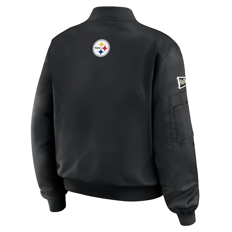 Women's WEAR by Erin Andrews Black Pittsburgh Steelers Patch Full-Zip Bomber Jacket
