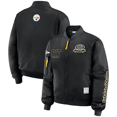 Women's WEAR by Erin Andrews Black Pittsburgh Steelers Patch Full-Zip Bomber Jacket