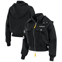 Women's WEAR by Erin Andrews  Black Pittsburgh Steelers Patch Pocket Cropped Full-Zip Bomber Jacket