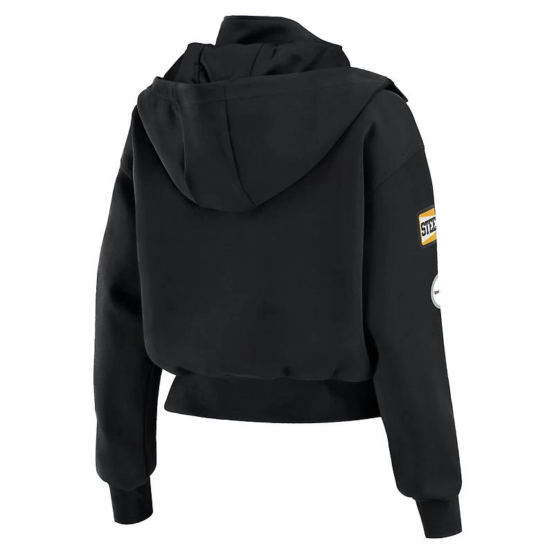 Women's WEAR by Erin Andrews  Black Pittsburgh Steelers Patch Pocket Cropped Full-Zip Bomber Jacket