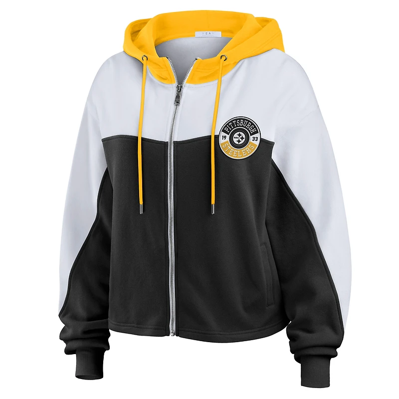 Sweat à capuche zippé blocs de couleurs noir grande taille pour femme WEAR by Erin Andrews des Pittsburgh Steelers