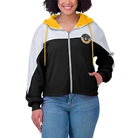 Sweat à capuche zippé blocs de couleurs noir grande taille pour femme WEAR by Erin Andrews des Pittsburgh Steelers