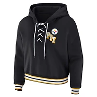 Women's WEAR by Erin Andrews Black Pittsburgh Steelers Plus Lace-Up Pullover Hoodie