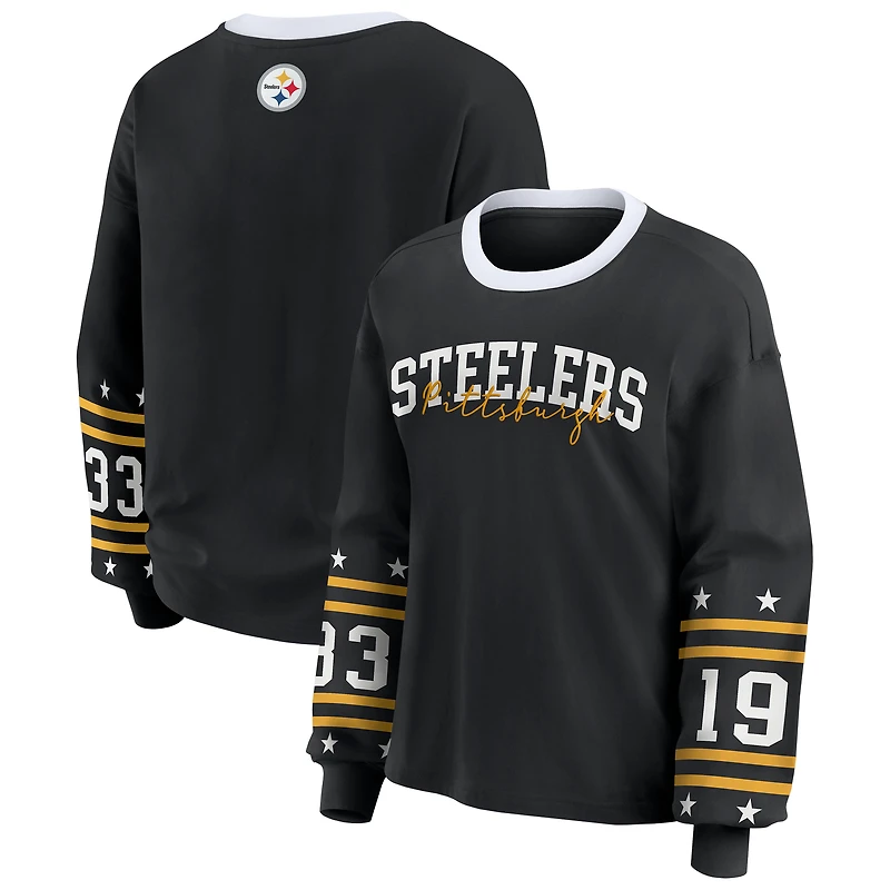 T-shirt de sport à manches longues noir pour femme WEAR by Erin Andrews, grande taille, des Steelers Pittsburgh