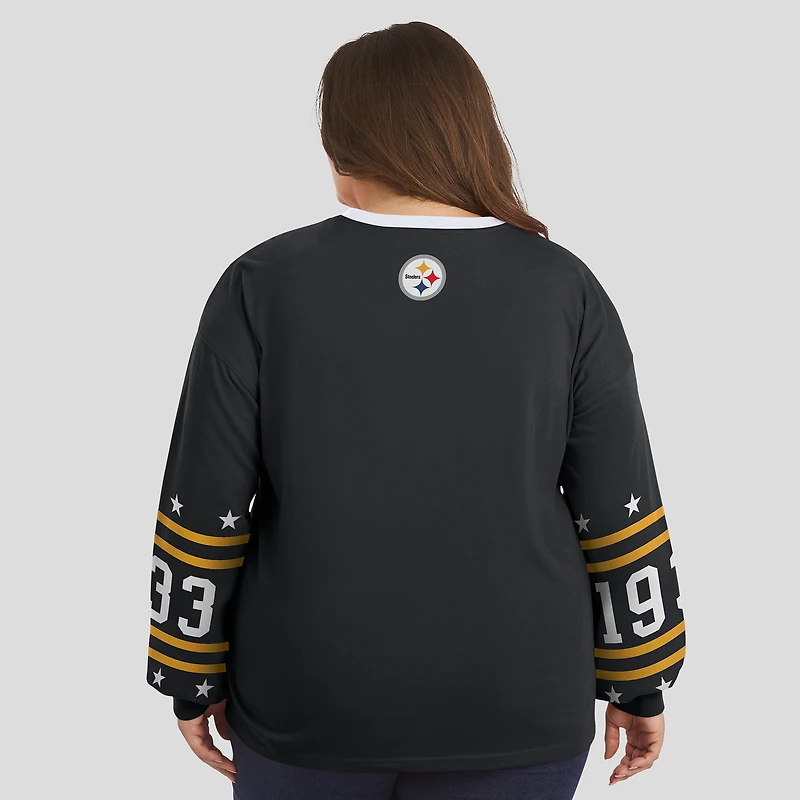 Women's WEAR by Erin Andrews Black Pittsburgh Steelers Plus Sport Long-Sleeve T-Shirt
