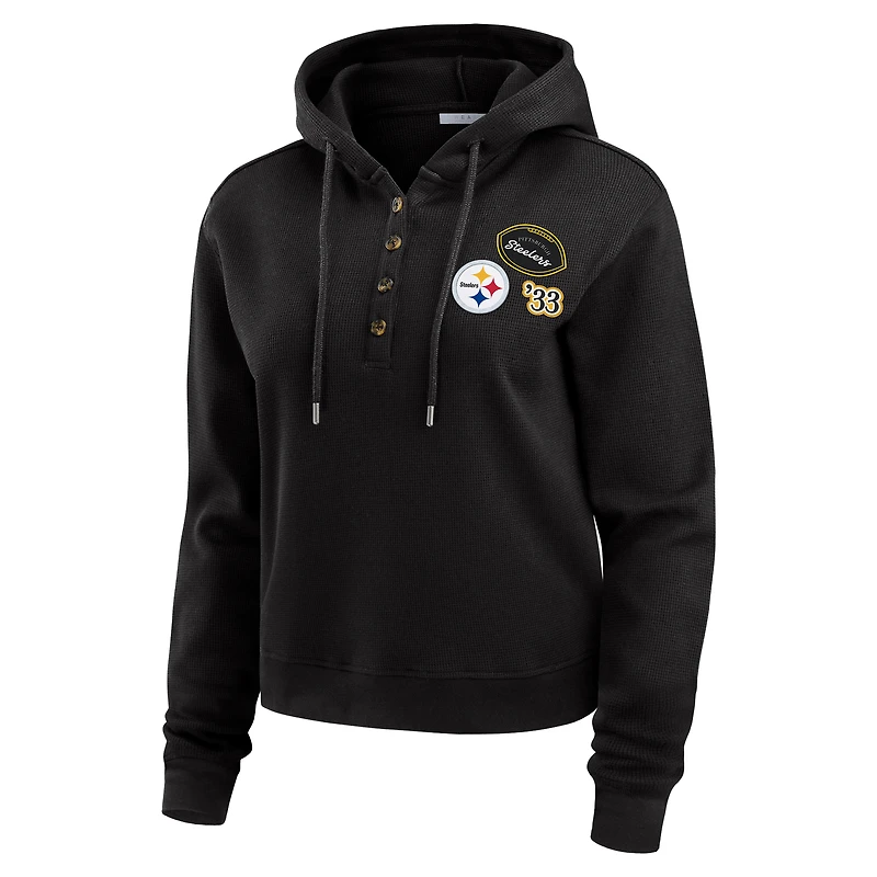 Women's WEAR by Erin Andrews  Black Pittsburgh Steelers Plus Waffle Hoodie Pullover Top