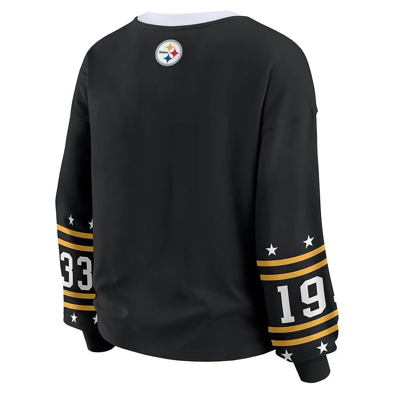 T-shirt de sport à manches longues noir WEAR by Erin Andrews pour femme, des Steelers Pittsburgh