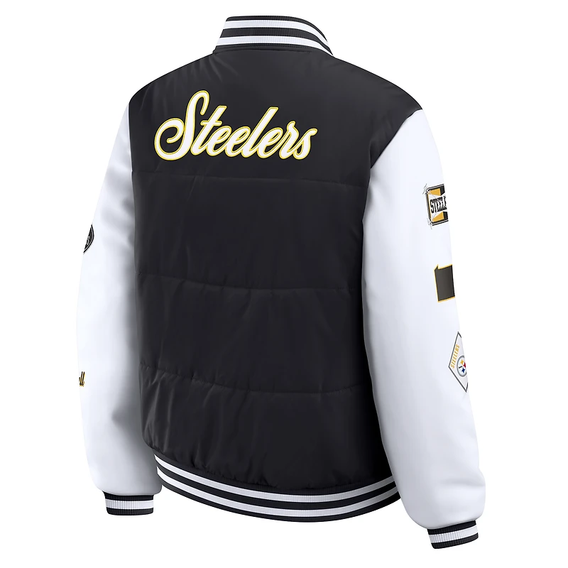 Doudoune noire à boutons-pression complète pour femme WEAR by Erin Andrews des Pittsburgh Steelers