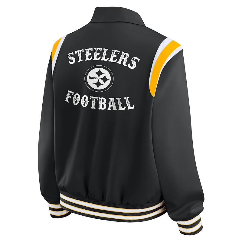 Veste légère noire à boutons-pression pour femme WEAR by Erin Andrews des Pittsburgh Steelers