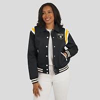 Women's WEAR by Erin Andrews Black Pittsburgh Steelers Varsity Lightweight Full-Snap Jacket