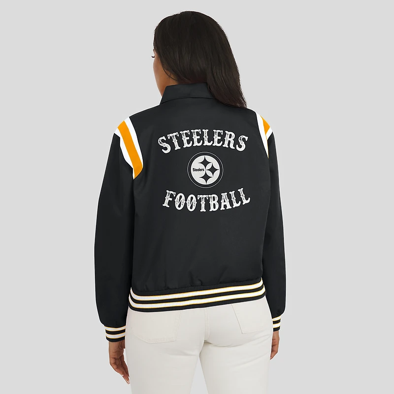 Veste légère noire à boutons-pression pour femme WEAR by Erin Andrews des Pittsburgh Steelers