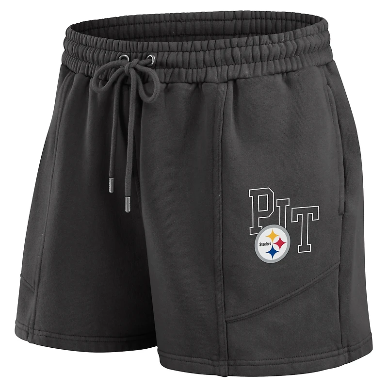 Ensemble de détente pour femme WEAR by Erin Andrews composé d'un t-shirt à manches longues et short en molleton délavé noir des Steelers Pittsburgh