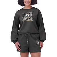 Ensemble de détente pour femme WEAR by Erin Andrews composé d'un t-shirt à manches longues et short en molleton délavé noir des Steelers Pittsburgh