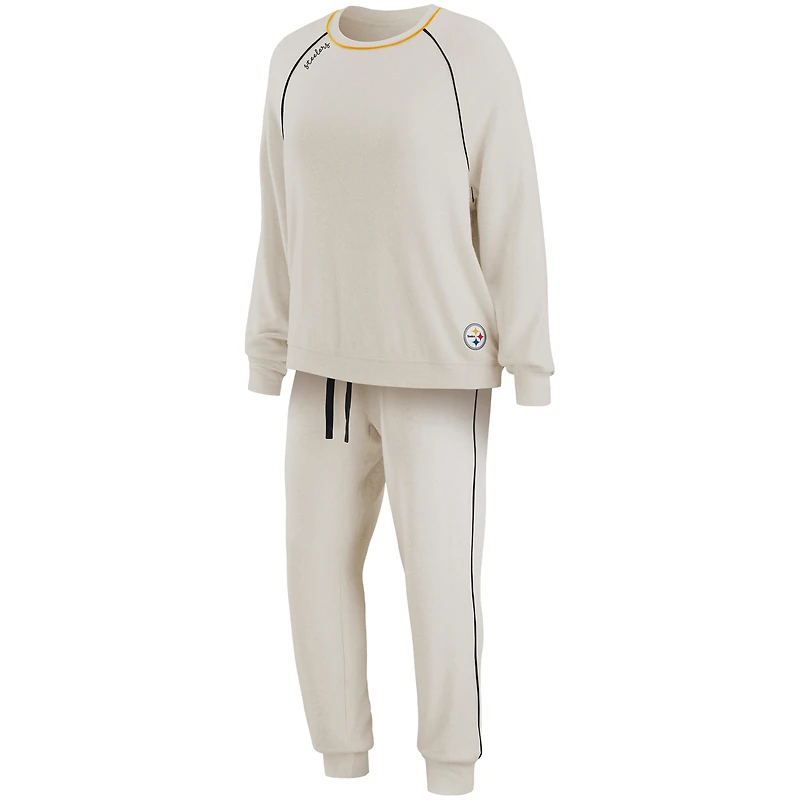 WEAR par Erin Andrews crème Pittsburgh Steelers Tri-Blend Raglan Pullover Sweatshirt & Pants - Lounge Set