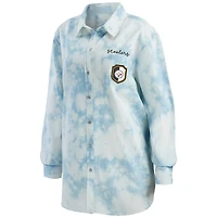 Women's WEAR by Erin Andrews Denim Pittsburgh Steelers Chambray Acid-Washed Long Sleeve - Button-Up Shirt