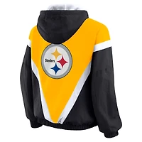 Women's WEAR by Erin Andrews Gold/Black Pittsburgh Steelers Retro Crinkle Full-Zip Hoodie Windbreaker