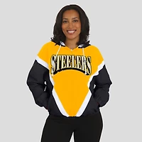 Women's WEAR by Erin Andrews Gold/Black Pittsburgh Steelers Retro Crinkle Full-Zip Hoodie Windbreaker
