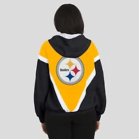 Women's WEAR by Erin Andrews Gold/Black Pittsburgh Steelers Retro Crinkle Full-Zip Hoodie Windbreaker