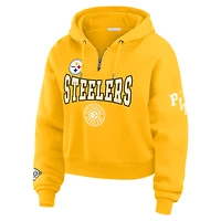 Women's WEAR by Erin Andrews Gold Pittsburgh Steelers Plus Patch Quarter-Zip Hoodie