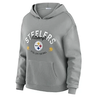 Women's WEAR by Erin Andrews Gray Pittsburgh Steelers Plus Waffle-Knit Long Sleeve Hooded Shirt & Pants Lounge Set