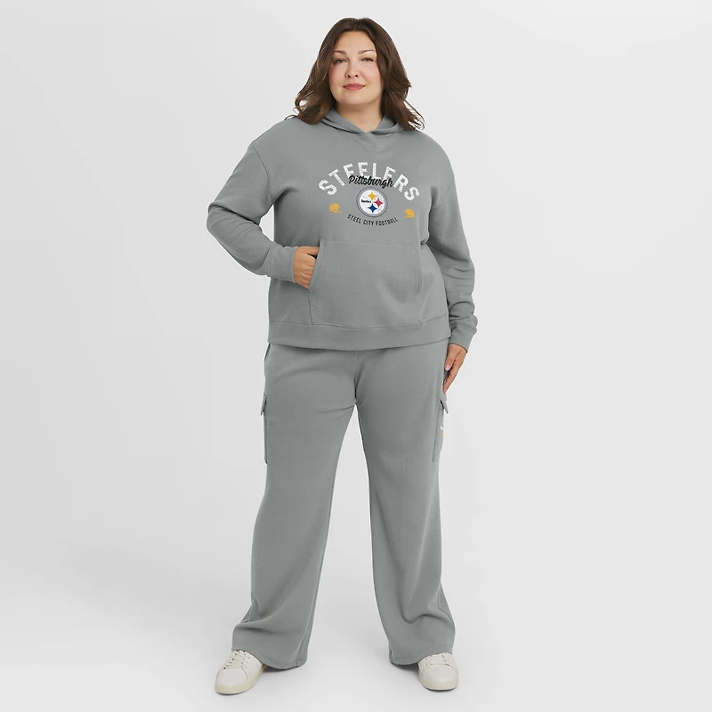 Women's WEAR by Erin Andrews Gray Pittsburgh Steelers Plus Waffle-Knit Long Sleeve Hooded Shirt & Pants Lounge Set