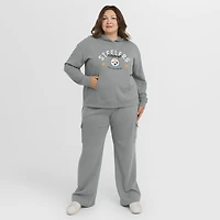 Women's WEAR by Erin Andrews Gray Pittsburgh Steelers Plus Waffle-Knit Long Sleeve Hooded Shirt & Pants Lounge Set