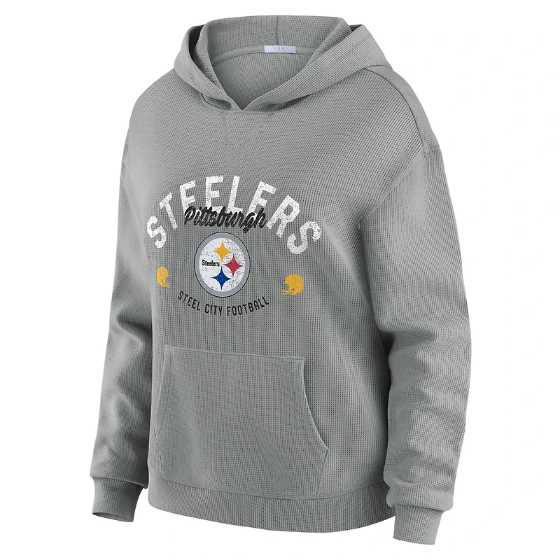 Women's WEAR by Erin Andrews Gray Pittsburgh Steelers Waffle-Knit Long Sleeve Hooded Shirt & Pants Lounge Set