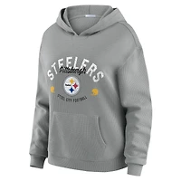 Women's WEAR by Erin Andrews Gray Pittsburgh Steelers Waffle-Knit Long Sleeve Hooded Shirt & Pants Lounge Set