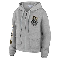 Women's WEAR by Erin Andrews Heather Gray Pittsburgh Steelers Full-Zip Hoodie