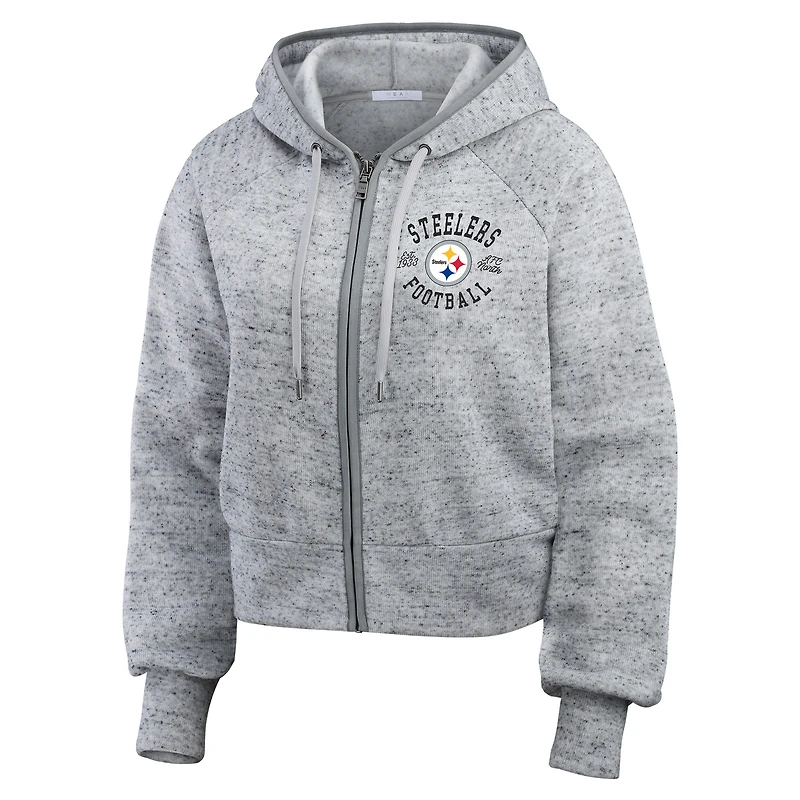 Women's WEAR by Erin Andrews  Heather Gray Pittsburgh Steelers Speckled Fleece Cropped Full-Zip Hoodie