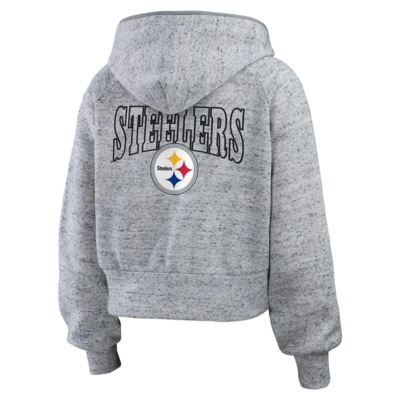Women's WEAR by Erin Andrews  Heather Gray Pittsburgh Steelers Speckled Fleece Cropped Full-Zip Hoodie