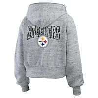 Women's WEAR by Erin Andrews  Heather Gray Pittsburgh Steelers Speckled Fleece Cropped Full-Zip Hoodie