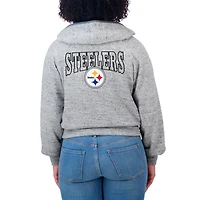 Women's WEAR by Erin Andrews  Heather Gray Pittsburgh Steelers Speckled Fleece Cropped Full-Zip Hoodie