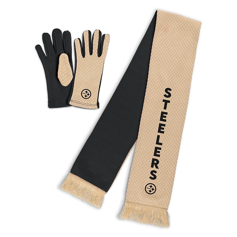 Women's WEAR by Erin Andrews Pittsburgh Steelers Tonal Microcheck Scarf & Glove Set