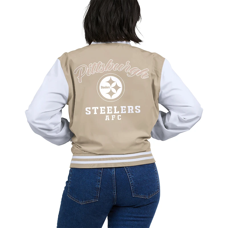 Women's WEAR by Erin Andrews Tan Pittsburgh Steelers Tonal Full-Zip Bomber Jacket