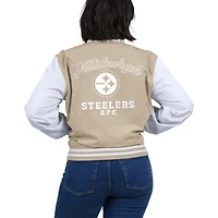 Women's WEAR by Erin Andrews Tan Pittsburgh Steelers Tonal Full-Zip Bomber Jacket