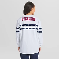 Women's WEAR by Erin Andrews  White Pittsburgh Steelers Americana Stripe Long Sleeve T-Shirt