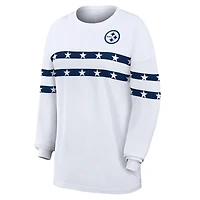 Women's WEAR by Erin Andrews  White Pittsburgh Steelers Americana Stripe Long Sleeve T-Shirt