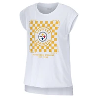 Women's WEAR by Erin Andrews White Pittsburgh Steelers Checker Muscle Tank Top