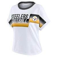 Women's WEAR by Erin Andrews White Pittsburgh Steelers Cropped Center Stripe Dolman T-Shirt